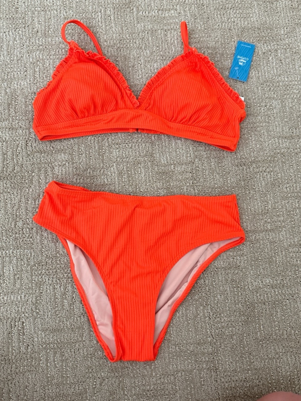 Cupshe Bright Orange Ribbed Bikini Bottoms (Top-large/ bottoms-Medium)